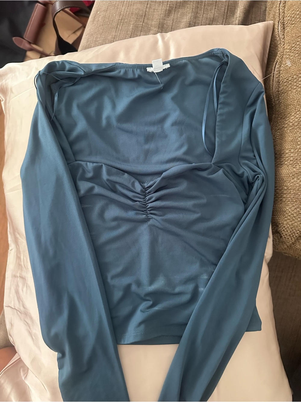 Garage Blue Ruched Long-Sleeve Top